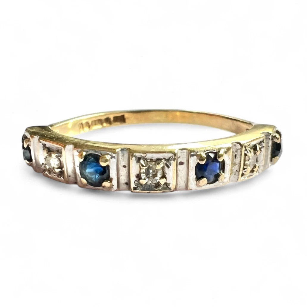 Sapphire & Diamond Eternity Ring - 9ct Gold - Vintage - Size L 1/2