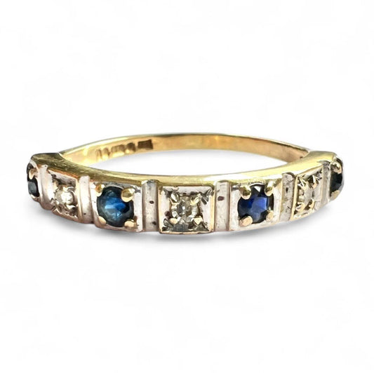 Sapphire & Diamond Eternity Ring - 9ct Gold - Vintage - Size L 1/2