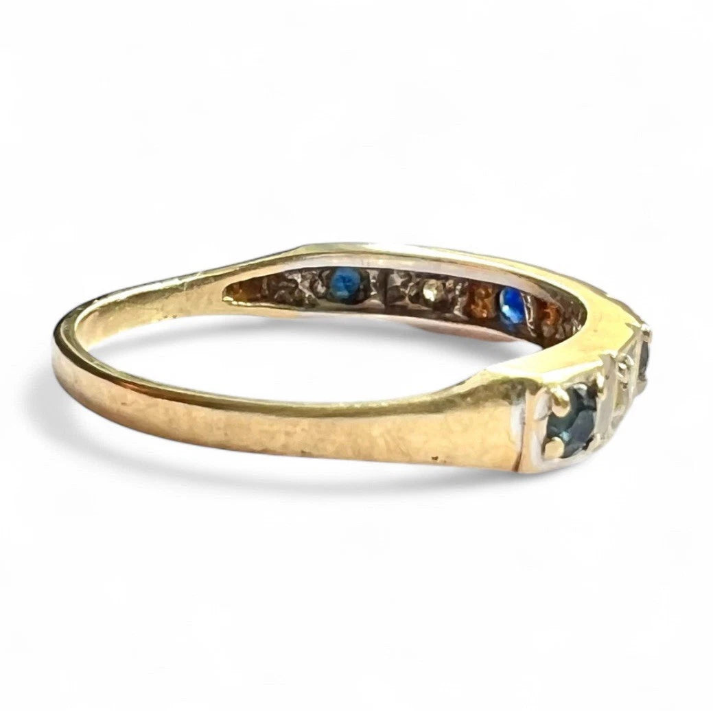 Sapphire & Diamond Eternity Ring - 9ct Gold - Vintage - Size L 1/2