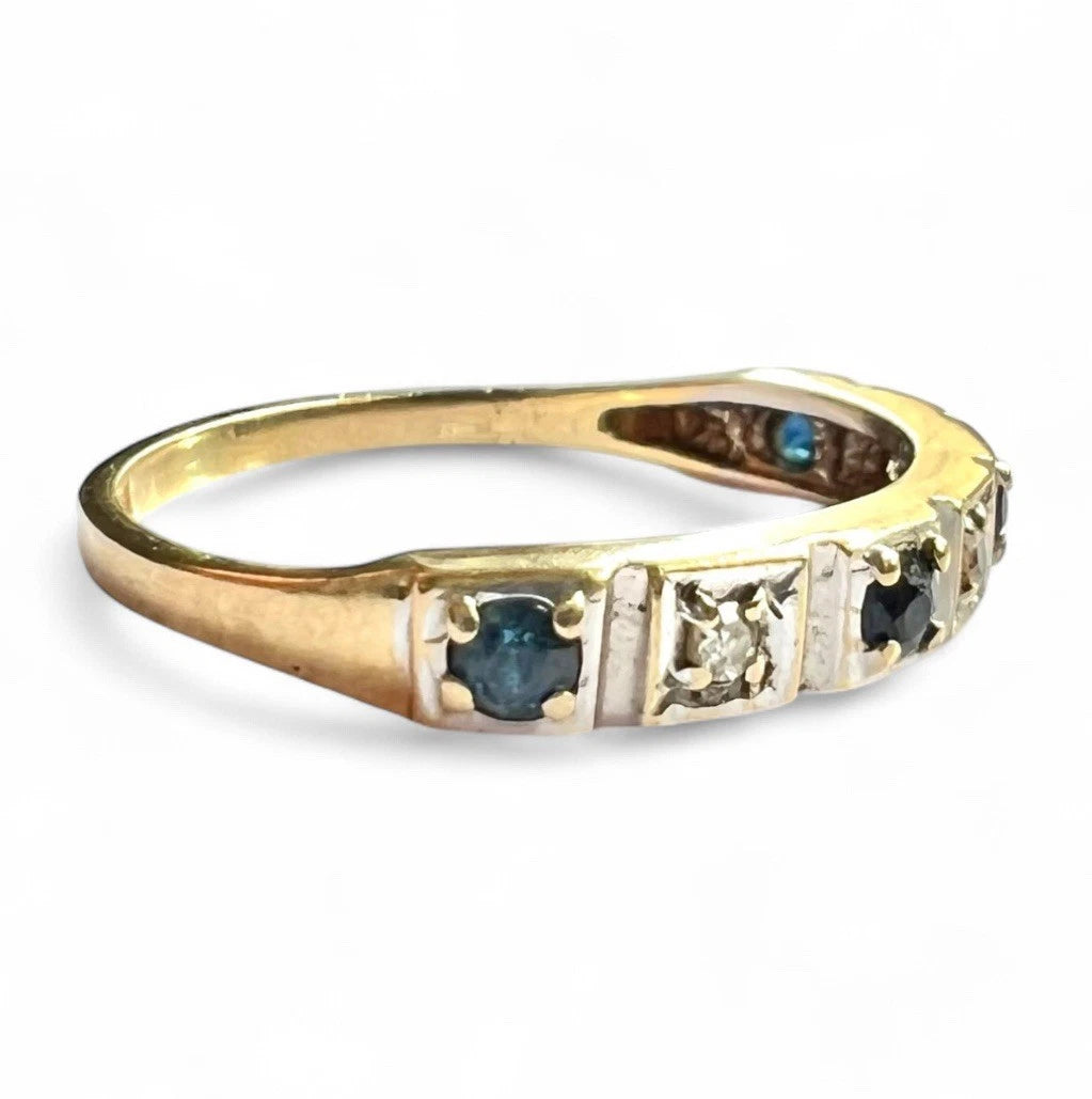 Sapphire & Diamond Eternity Ring - 9ct Gold - Vintage - Size L 1/2
