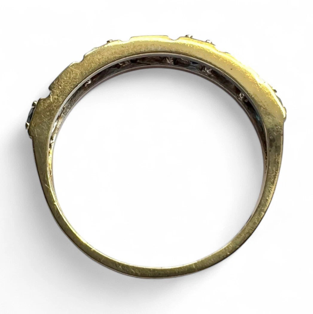 Sapphire & Diamond Eternity Ring - 9ct Gold - Vintage - Size L 1/2