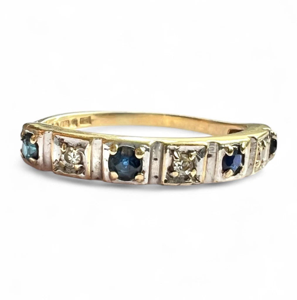Sapphire & Diamond Eternity Ring - 9ct Gold - Vintage - Size L 1/2