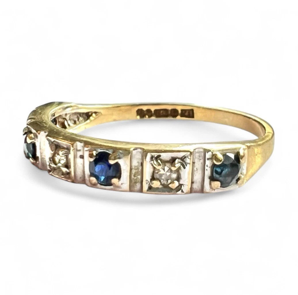 Sapphire & Diamond Eternity Ring - 9ct Gold - Vintage - Size L 1/2