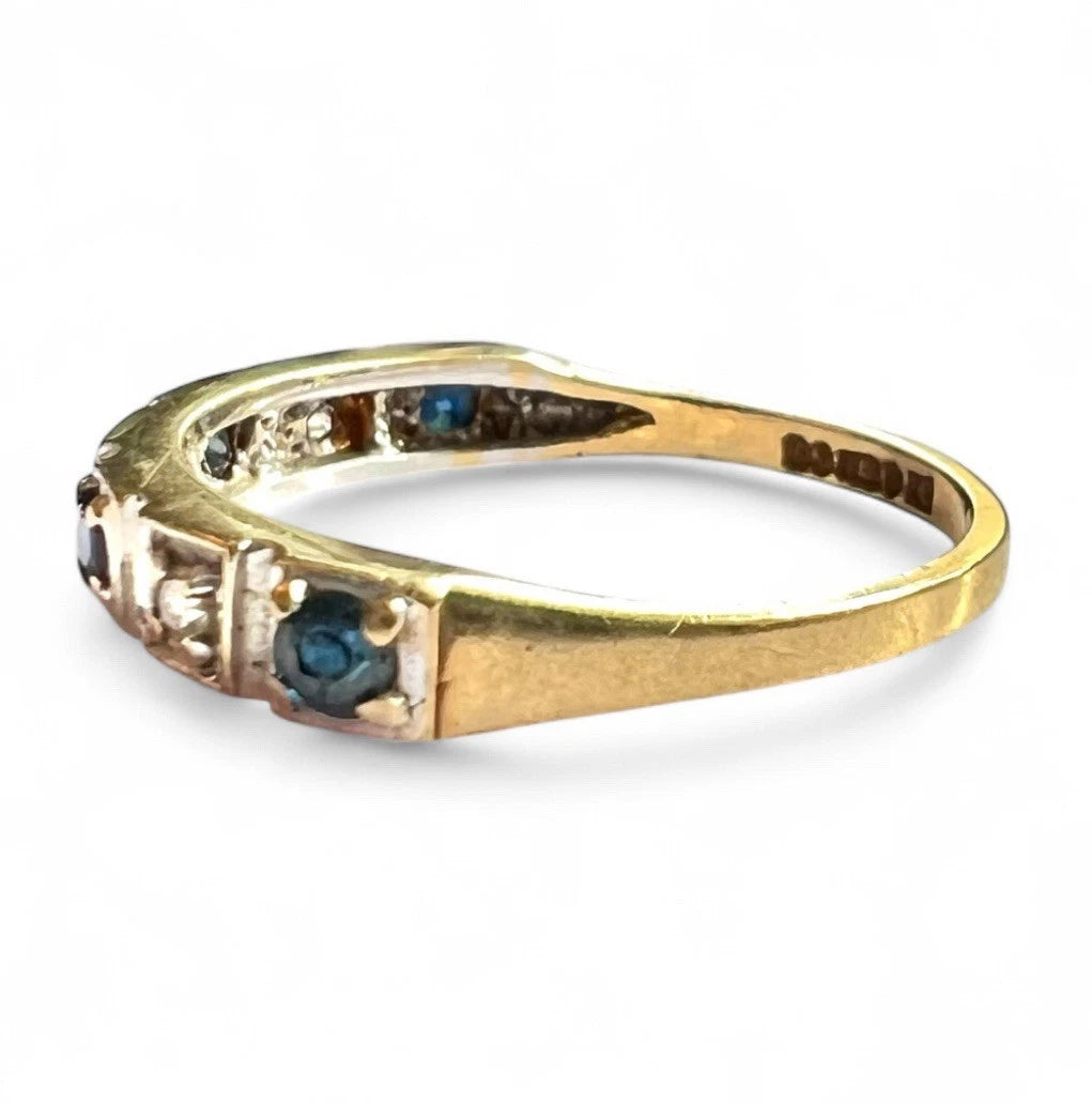 Sapphire & Diamond Eternity Ring - 9ct Gold - Vintage - Size L 1/2