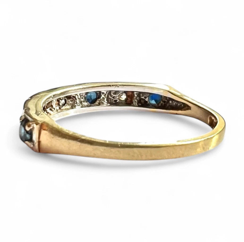 Sapphire & Diamond Eternity Ring - 9ct Gold - Vintage - Size L 1/2