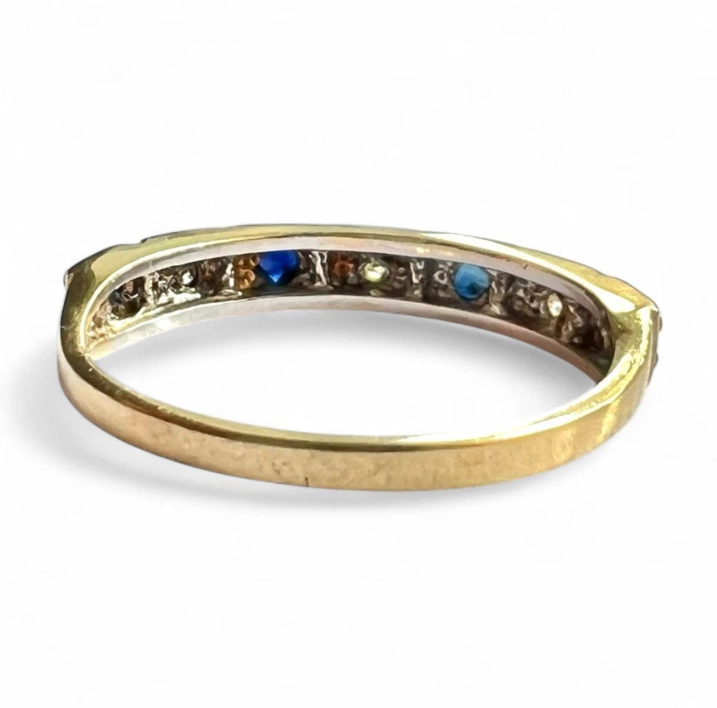 Sapphire & Diamond Eternity Ring - 9ct Gold - Vintage - Size L 1/2